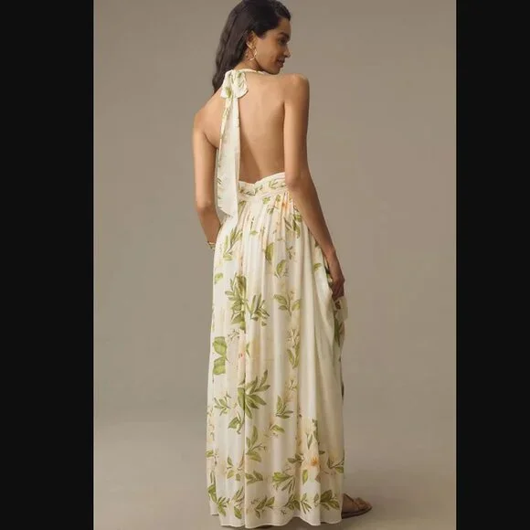 New S Farm Rio x Anthropologie v-neck floral chiffon maxi dress